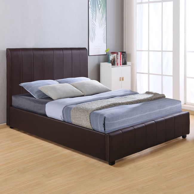 Κρεβάτι διπλό «BECCY» από PU σε χρώμα καφέ 210x158x125