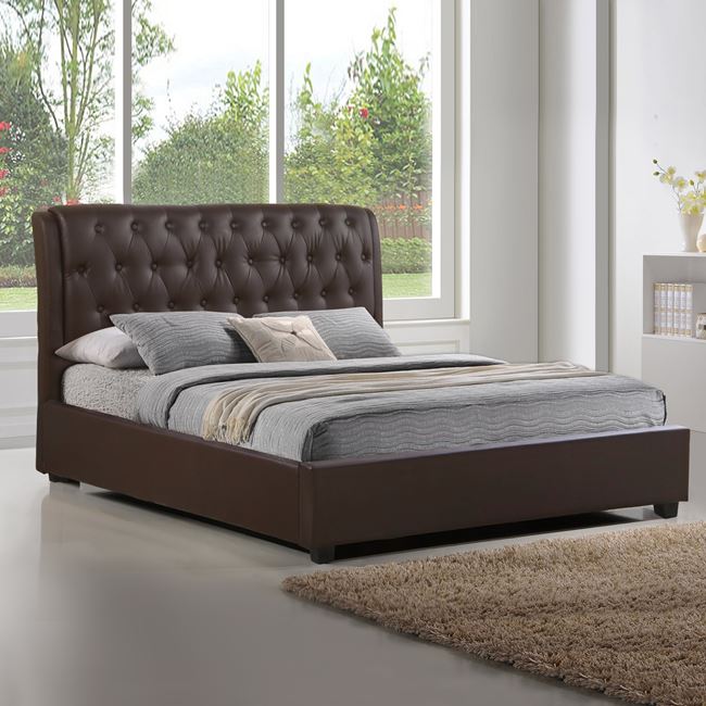 Κρεβάτι διπλό "ODALYS" από PU σε χρώμα καφέ 159x216x109