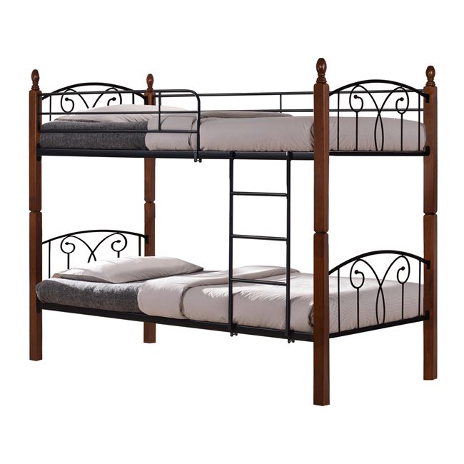 Κουκέτα κρεβάτι μεταλλική/ξύλινη σε χρώμα καφέ/μαύρο 90×190