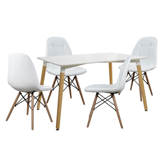 Σετ τραπεζαρίας «MINIMAL» 5τμχ από mdf/PU σε χρώμα λευκό/φυσικό 120x80x73