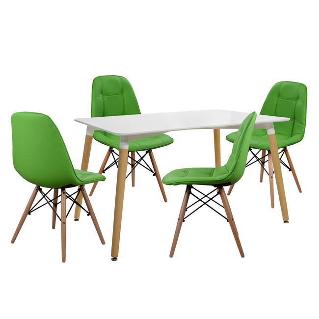 Σετ τραπεζαρίας «MINIMAL» 5τμχ από mdf/PU σε χρώμα λευκό/πράσινο 120x80x73
