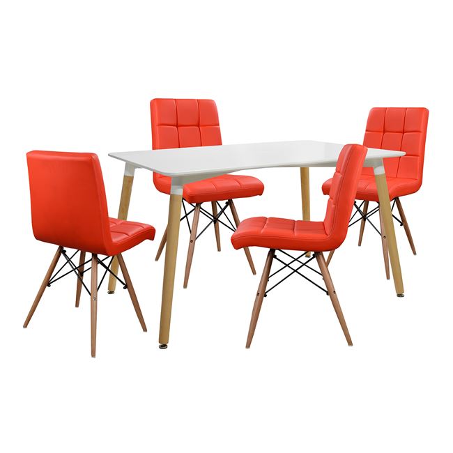 Σετ τραπεζαρίας “MINIMAL” 5τμχ από mdf/PU σε χρώμα λευκό/κόκκινο 120x80x73