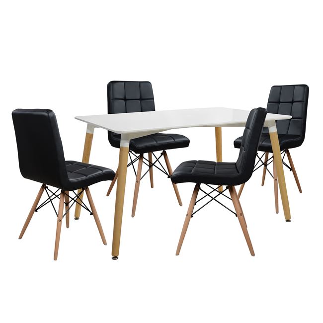 Σετ τραπεζαρίας «MINIMAL» 5τμχ από mdf/PU σε χρώμα λευκό/μαύρο 120x80x73