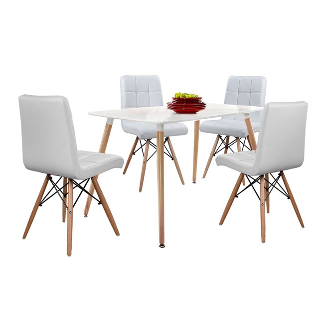 Σετ τραπεζαρίας «MINIMAL» 5τμχ από mdf/PU σε χρώμα λευκό/φυσικό 120x80x73