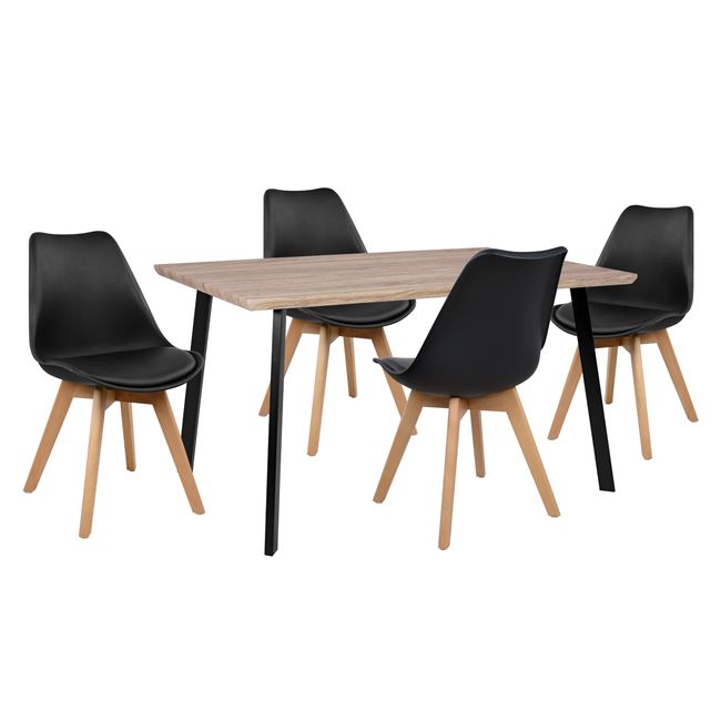 Σετ τραπεζαρίας από mdf/PU σε χρώμα σονόμα/μαύρο 140x80x76