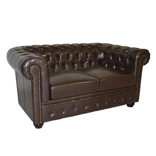 Καναπές “CHESTERFIELD” διθέσιος από PU σε χρώμα σκούρο καφέ 155x90x73