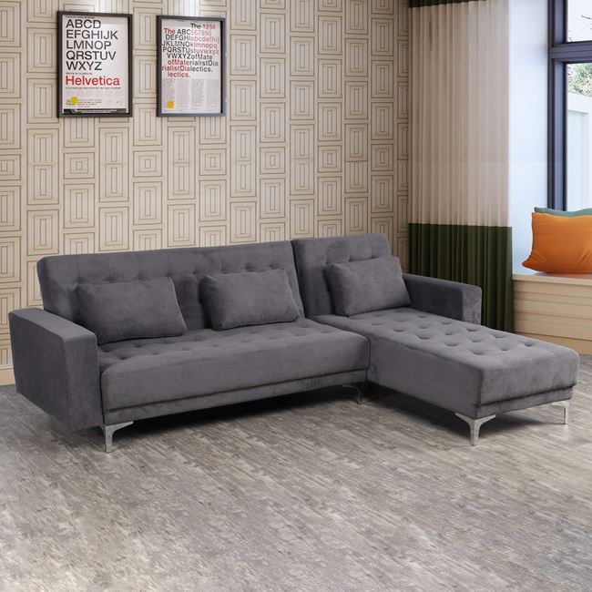 Καναπές γωνία “ELIZA” από ύφασμα σε χρώμα γκρι 244x190x84