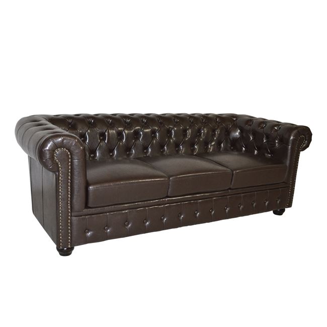 Καναπές “CHESTERFIELD” τριθέσιος από PU σε χρώμα σκούρο καφέ 208x90x73