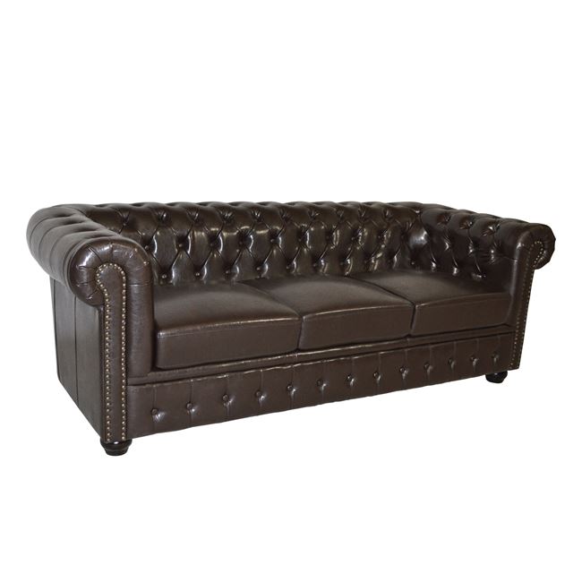 Καναπές «CHESTERFIELD» τριθέσιος από PU σε χρώμα σκούρο καφέ 208x90x73