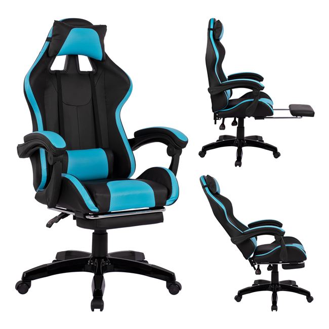 Πολυθρόνα εργασίας “GAMING” από PU σε χρώμα μαύρο/γαλάζιο 68x66x122