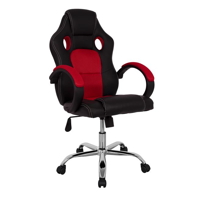 Πολυθρόνα εργασίας/διευθυντή “GAMING” από PU/ύφασμα σε χρώμα μαύρο/κόκκινο 60x64x113
