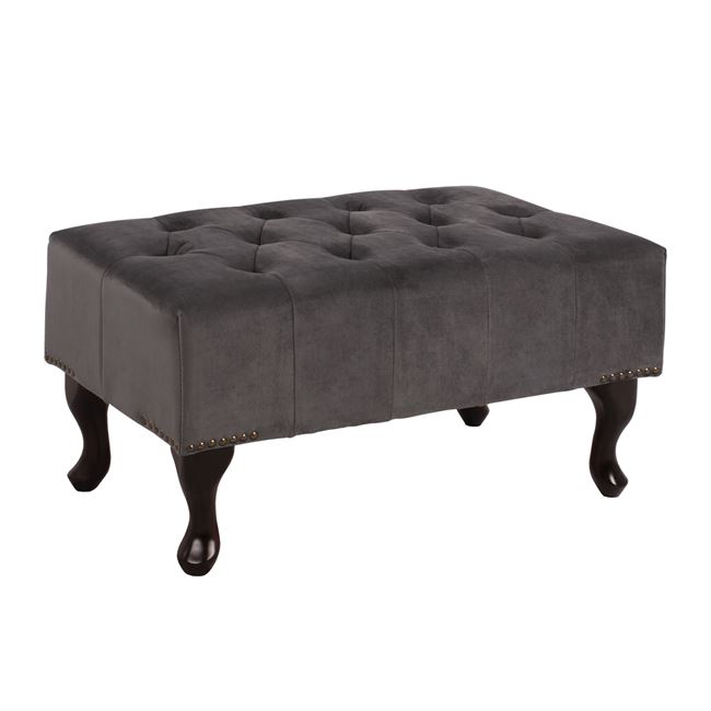 Ταμπουρέ υποπόδιο “CHESTERFIELD EMMA” από ύφασμα βελούδο σε χρώμα γκρι 78x46x40
