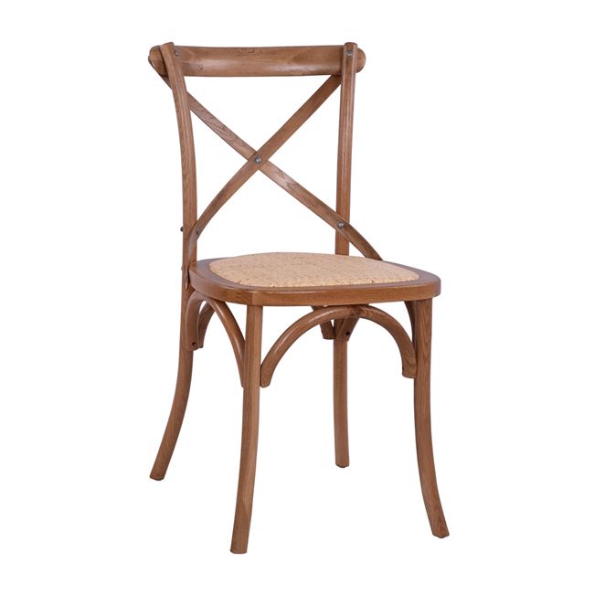 Καρέκλα χιαστί “NOLAN” από ξύλο/ψάθα σε χρώμα δρυς/μελί 45x53x89