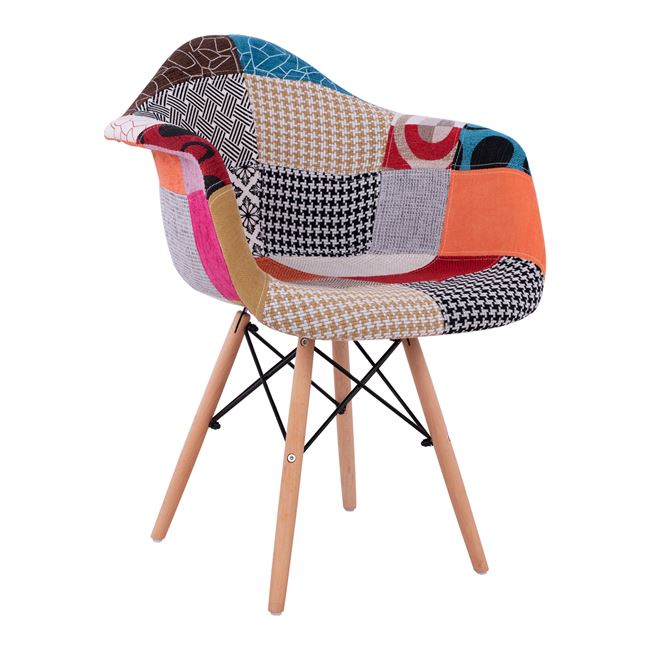 Πολυθρόνα “MIRTO” από ύφασμα/ξύλο σε χρώμα patchwork 63x57x80