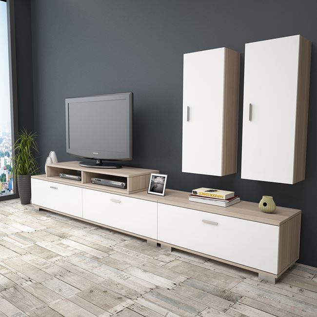 Σύνθεση σαλονιού σε χρώμα λευκό/μόκα 180+90x40x38,6