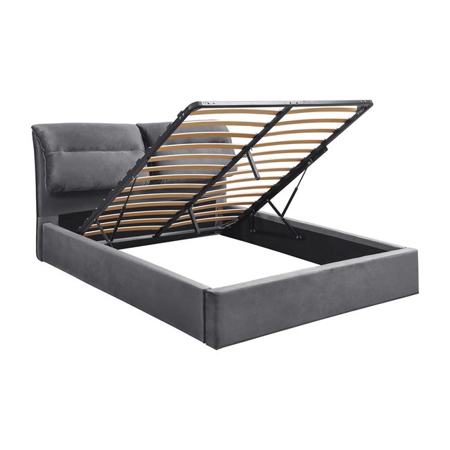 Κρεβάτι “KENDRA” με αποθηκευτικό χώρο από ύφασμα βελούδο σε χρώμα γκρι 160×200