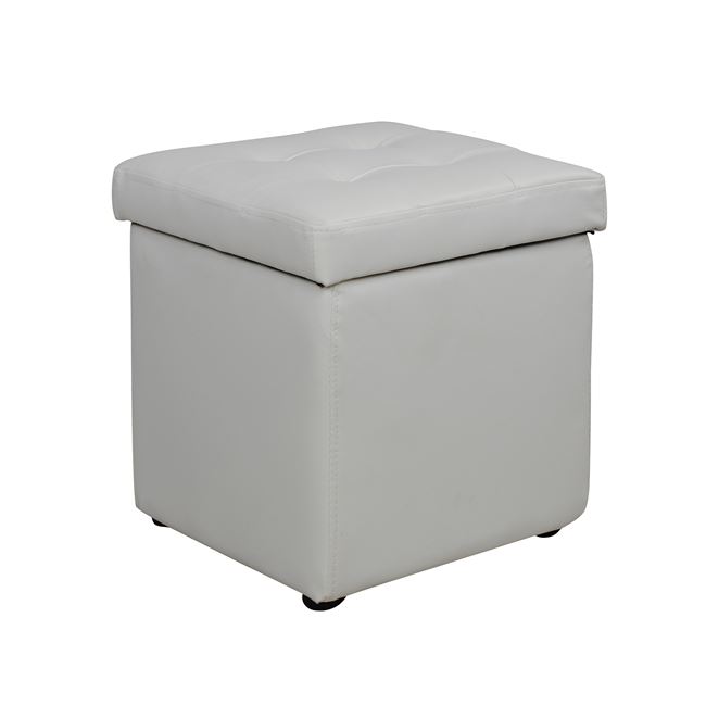 Σκαμπό βοηθητικό “CUBE” με αποθηκευτικό χώρο από PU σε χρώμα λευκό 36,5×36,5×36