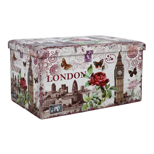 Σκαμπό “LONDON” με αποθηκευτικό χώρο από PU πολύχρωμο με σχέδια 80x40x40