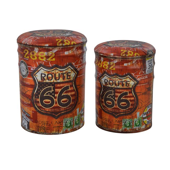 Σκαμπό “ROUTE 66” δύο τεμαχίων με αποθηκευτικό χώρο από PU πολύχρωμο 30x30x40