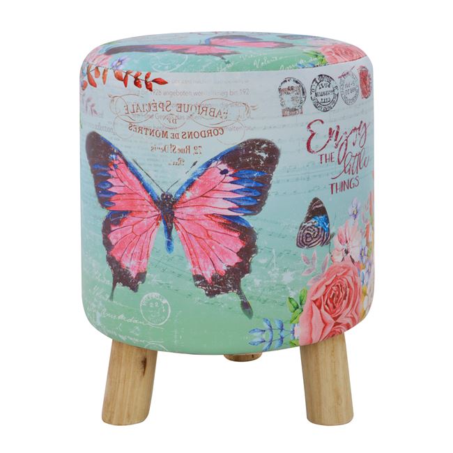 Σκαμπό “BUTTERFLY ” βοηθητικό από PU/ξύλο πολύχρωμο Φ30×38