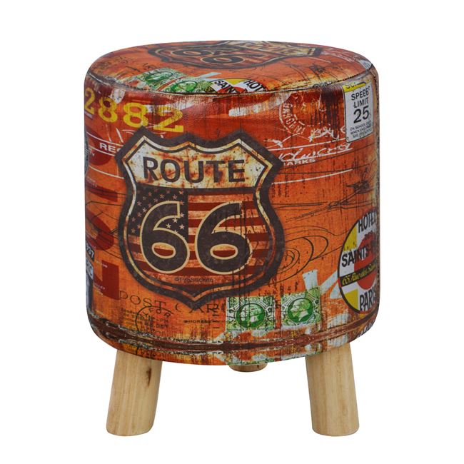 Σκαμπό “ROUTE 66” βοηθητικό από PU/ξύλο πολύχρωμο Φ30×38