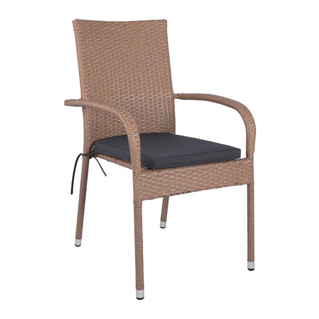 Πολυθρόνα με μαξιλάρι στοιβαζόμενη από μέταλλο/wicker σε χρώμα καφέ/μόκα 55x64x93,5