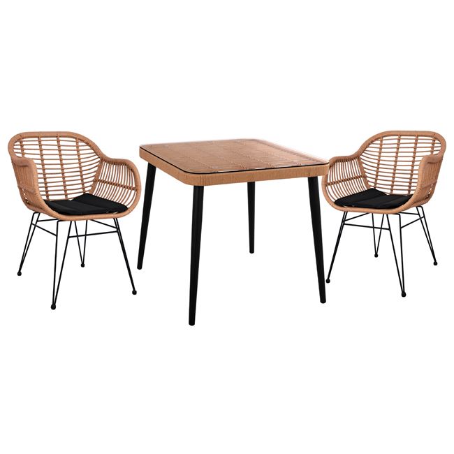 Σετ τραπεζαρίας 3 τμχ “ALLEGRA” από μέταλλο/wicker σε χρώμα μαύρο/μπεζ 80x80x78