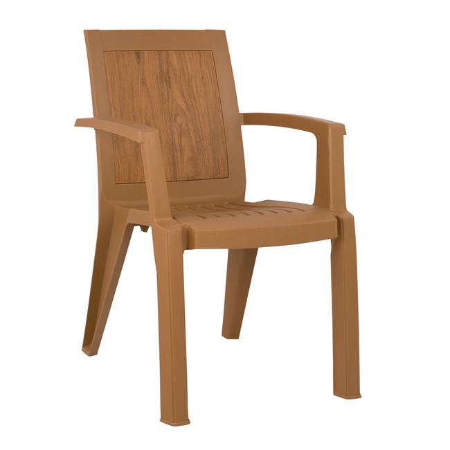 Πολυθρόνα πολυπροπυλενίου σε χρώμα μπεζ με design ξύλου 59x59x88