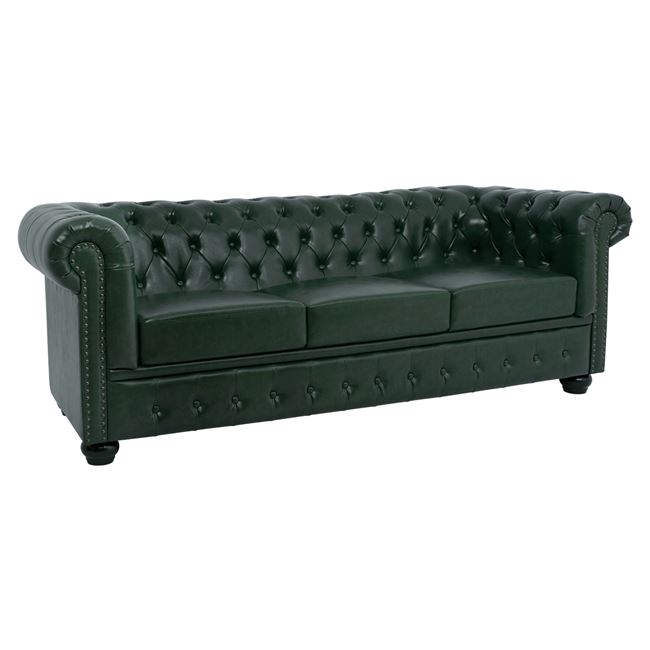 Καναπές τριθέσιος “CHESTERFIELD” από PU σε χρώμα κυπαρισσί 208x90x73