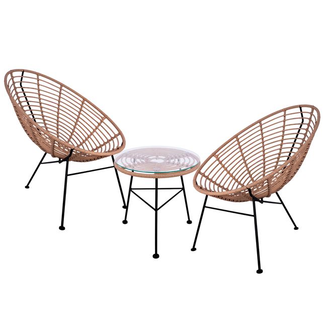 Σετ σαλονιού από πλέξη wicker/μέταλλο σε χρώμα μπεζ/μαύρο 73x83x86
