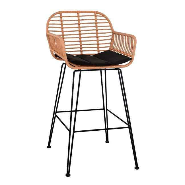 Σκαμπό μπαρ “ALLEGRA” από wicker/μέταλλο σε χρώμα μαύρο/μπεζ 54x61x109