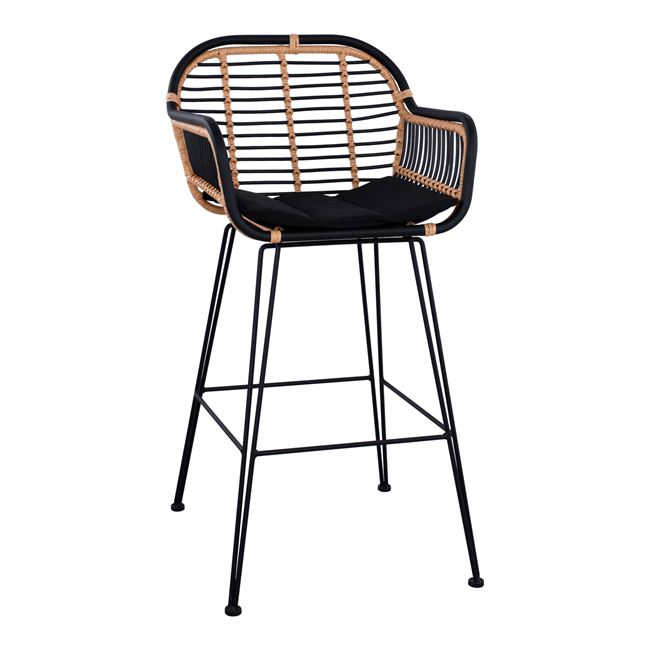 Σκαμπό μπαρ”ALLEGRA” από μέταλλο/wicker σε χρώμα μαύρο/μπεζ 55x60x109
