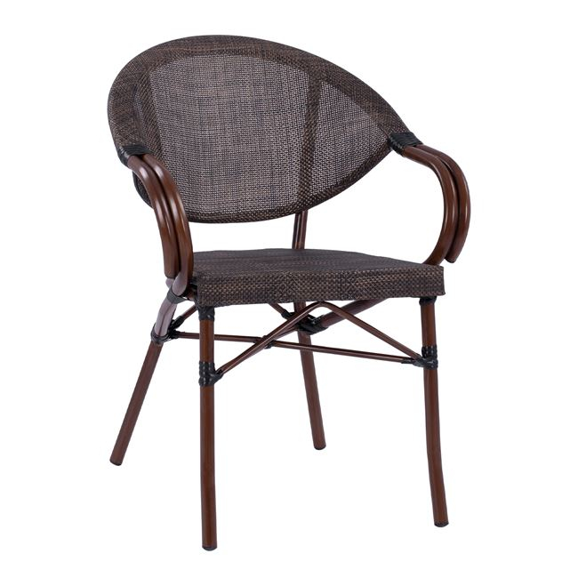 Πολυθρόνα “BAMBOO LOOK” από μέταλλο-textilene σε καφέ χρώμα 62x56x83