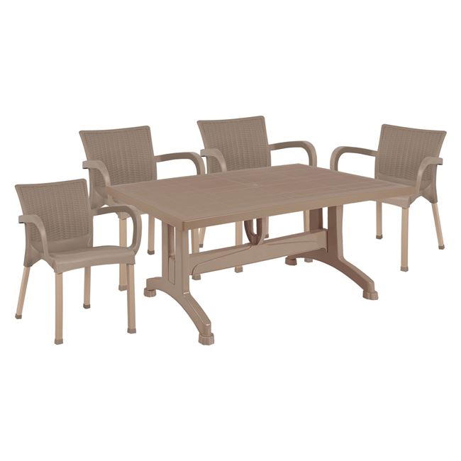 Σετ κήπου 5τμχ από πολυπροπυλένιο rattan σε χρώμα cappuccino 120x70x73,5