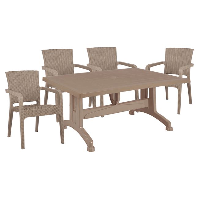 Σετ κήπου 5τμχ από πολυπροπυλένιο rattan σε χρώμα cappuccino 140x80x73,5