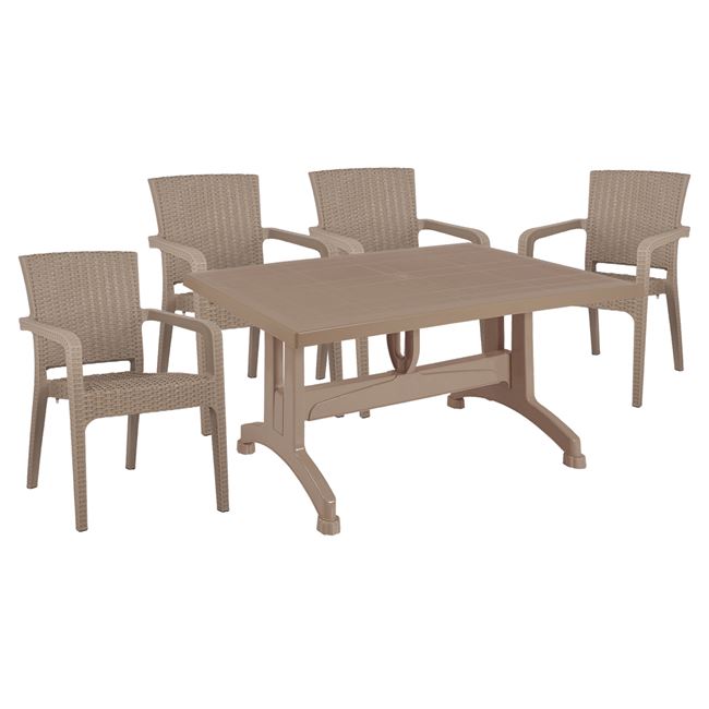 Σετ κήπου 5τμχ από πολυπροπυλένιο rattan σε χρώμα cappuccino 120x70x73,5