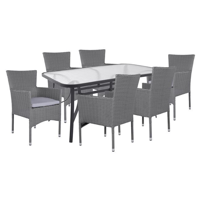 Σετ κήπου 7τμχ από μέταλλο/wicker σε χρώμα γκρι 160x90x72