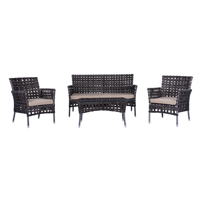 Σετ κήπου 4τμχ από μέταλλο/wicker σε χρώμα γκρι 147x78x83