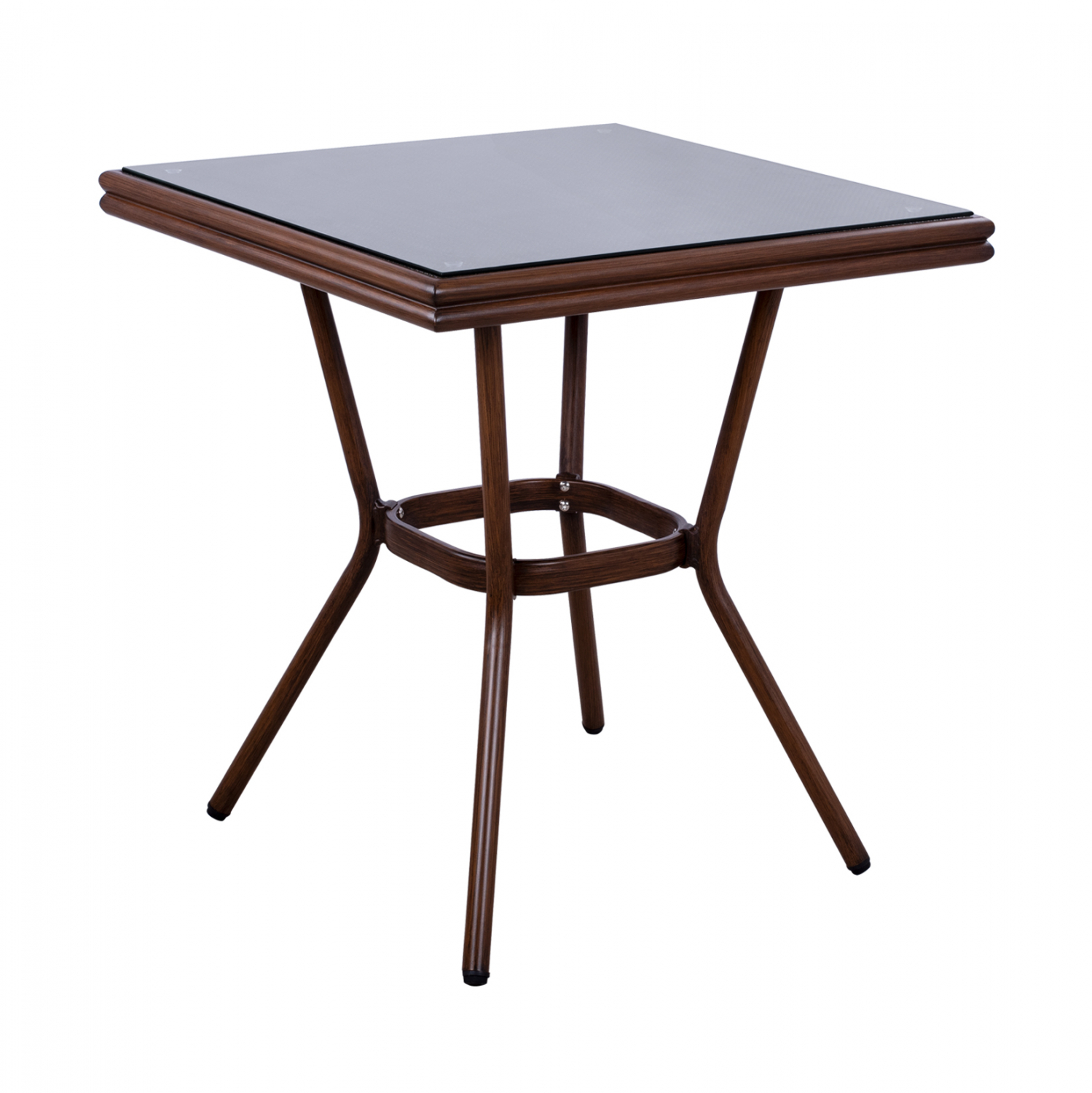 Τραπέζι "BAMBOO LOOK" από αλουμίνιο-τζάμι σε καφέ χρώμα 70x70x76