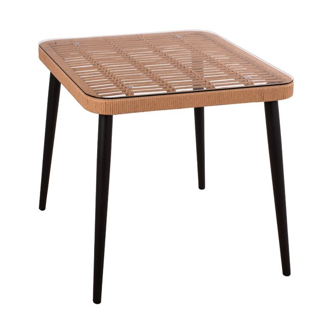 Τραπέζι “ALLEGRA” από μέταλλο/wicker σε χρώμα μπεζ 80x80x78