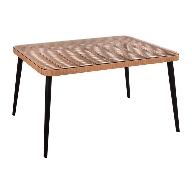 Τραπέζι “ALLEGRA” από μέταλλο/wicker σε χρώμα μπεζ/μαύρο 140x80x78