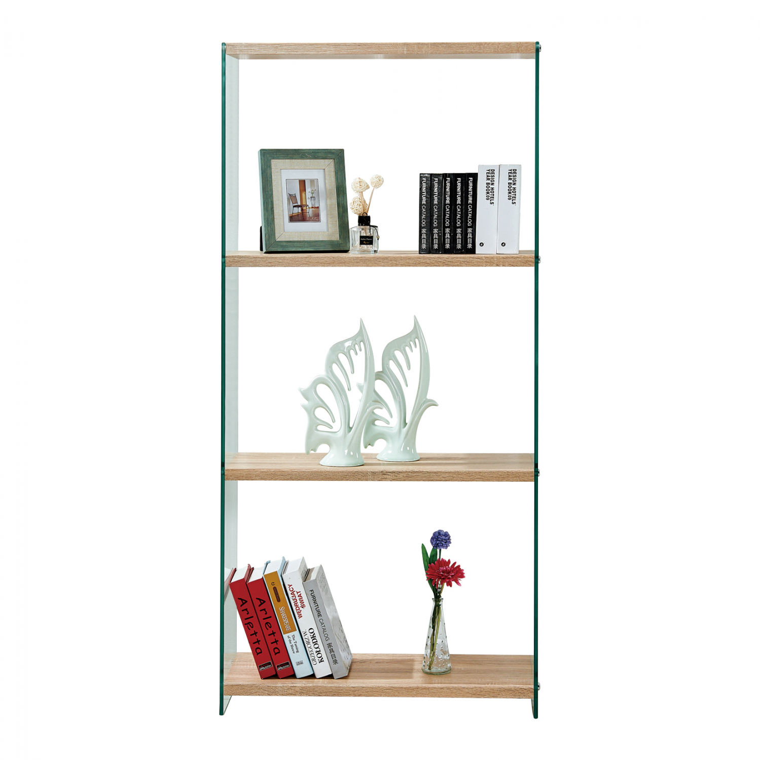 Βιβλιοθήκη από mdf/γυαλί σε χρώμα σονόμα 76x30x165