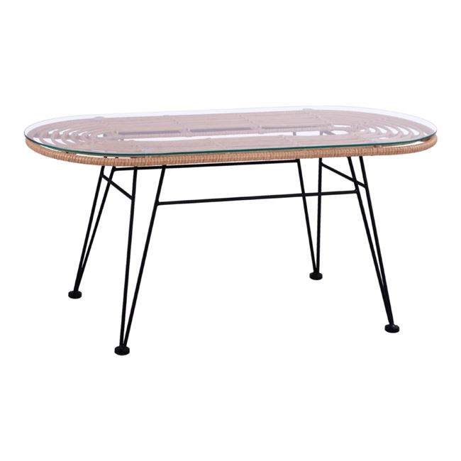 Τραπέζι εξωτερικού χώρου “ALLEGRA” από μέταλλο-wicker-γυαλί σε μπεζ χρώμα 100x45x46