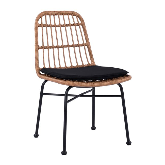 Καρέκλα από wicker-μέταλλο-ύφασμα σε μπεζ-μαύρο χρώμα 47x50x85