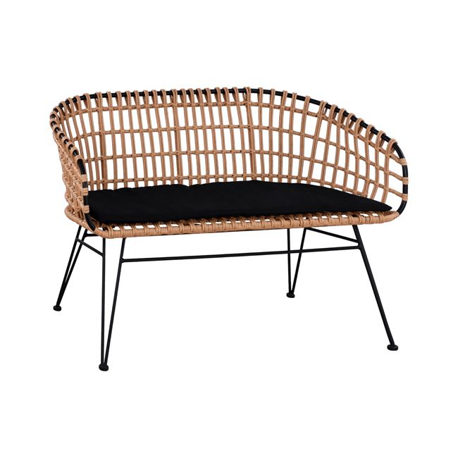 Παγκάκι “ALLEGRA” από μέταλλο/wicker σε μαύρο/μπεζ χρώμα 124x57x77