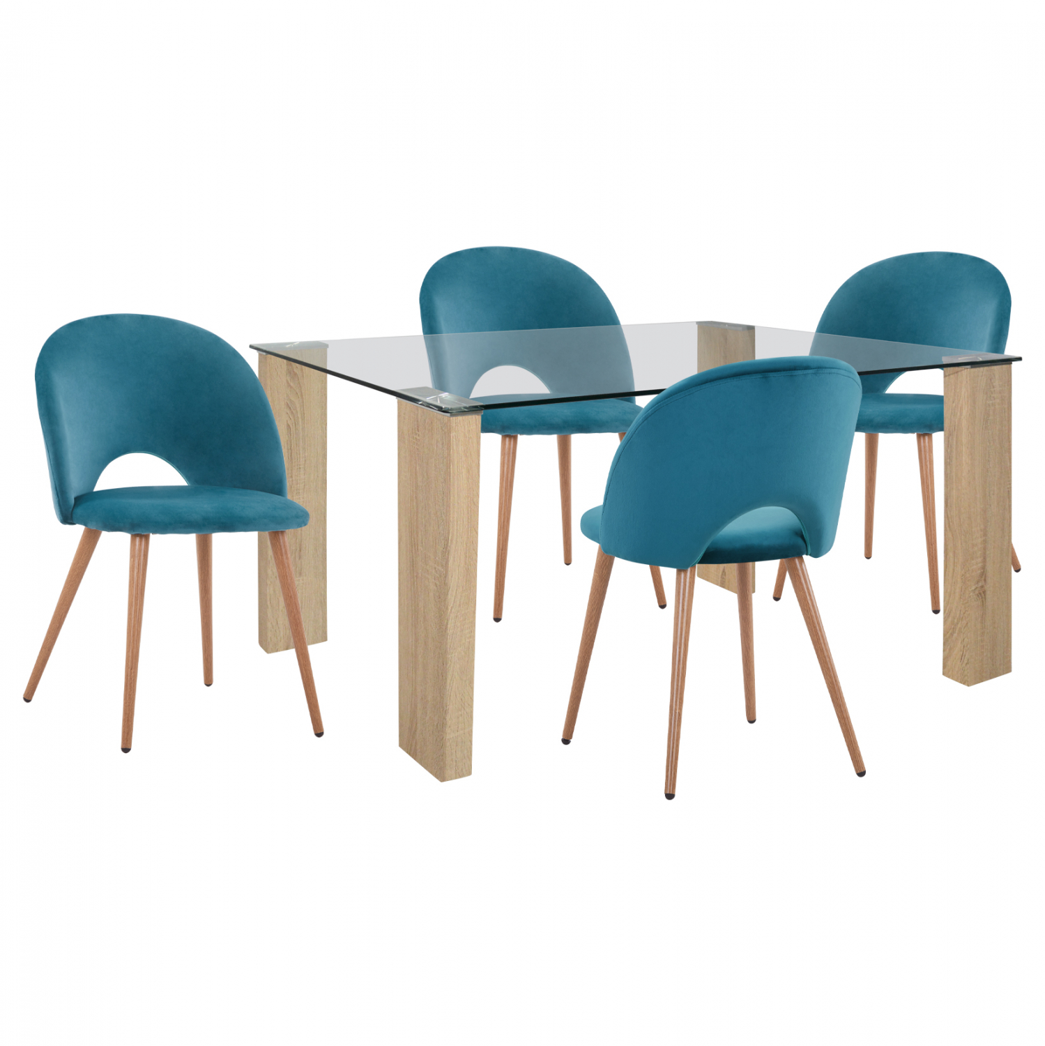 Σετ τραπεζαρίας 5τμχ από MDF/γυαλί σε sonoma/φυσικό/τυρκουάζ χρώμα 140x80x75