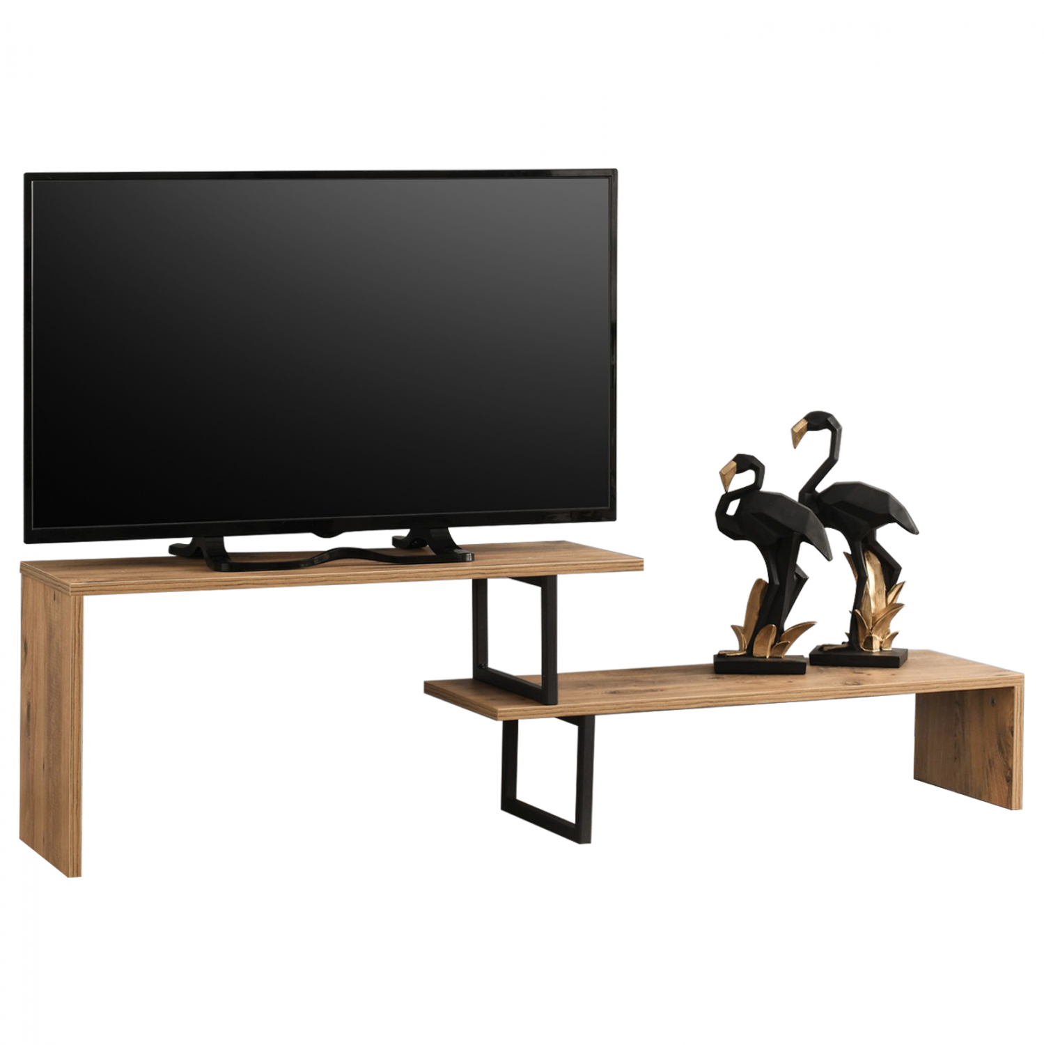 Έπιπλο τηλεόρασης “BRIGGITE” επεκτεινόμενο σε φυσικό/μαύρο χρώμα 160x30x45