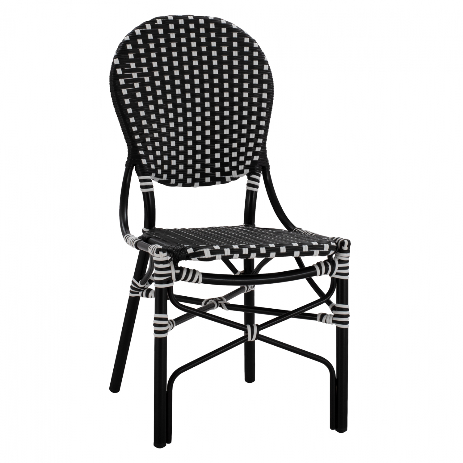 Καρέκλα από μπαμπού/αλουμίνιο/wicker σε χρώμα μαύρο/άσπρο 46x60x96