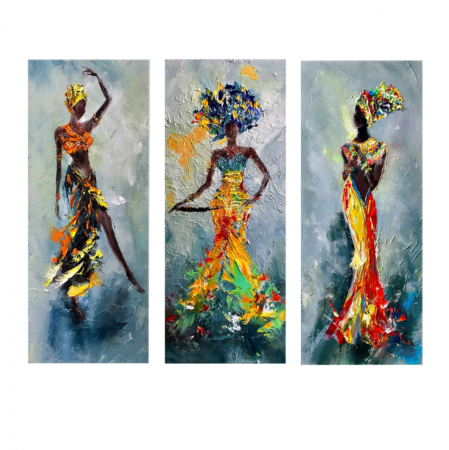 Πίνακας τρίπτυχος “AFRICAN GIRL IN COLORFUL DRESS” από mdf πολύχρωμος 60x3x50