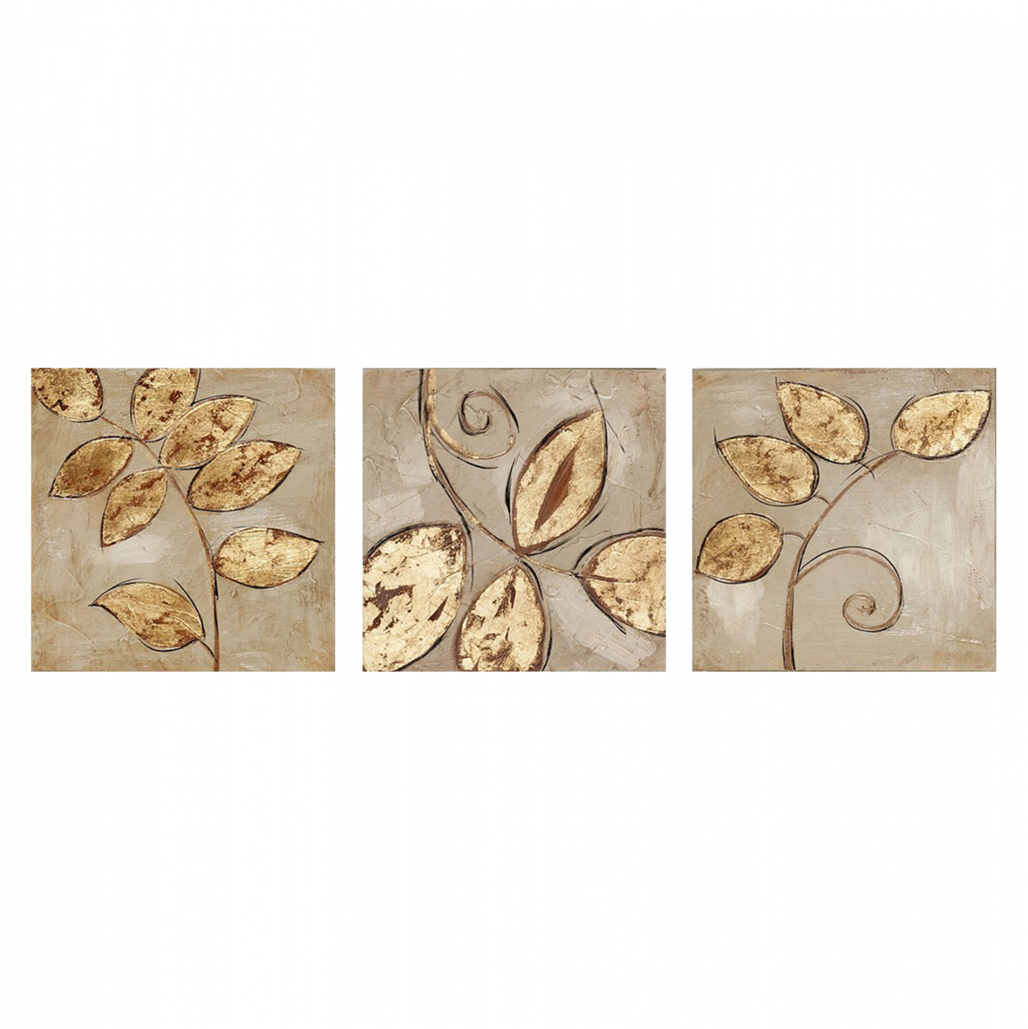 Πίνακας τρίπτυχος “GOLDEN LEAVES” σε καμβά πολύχρωμος 90×30